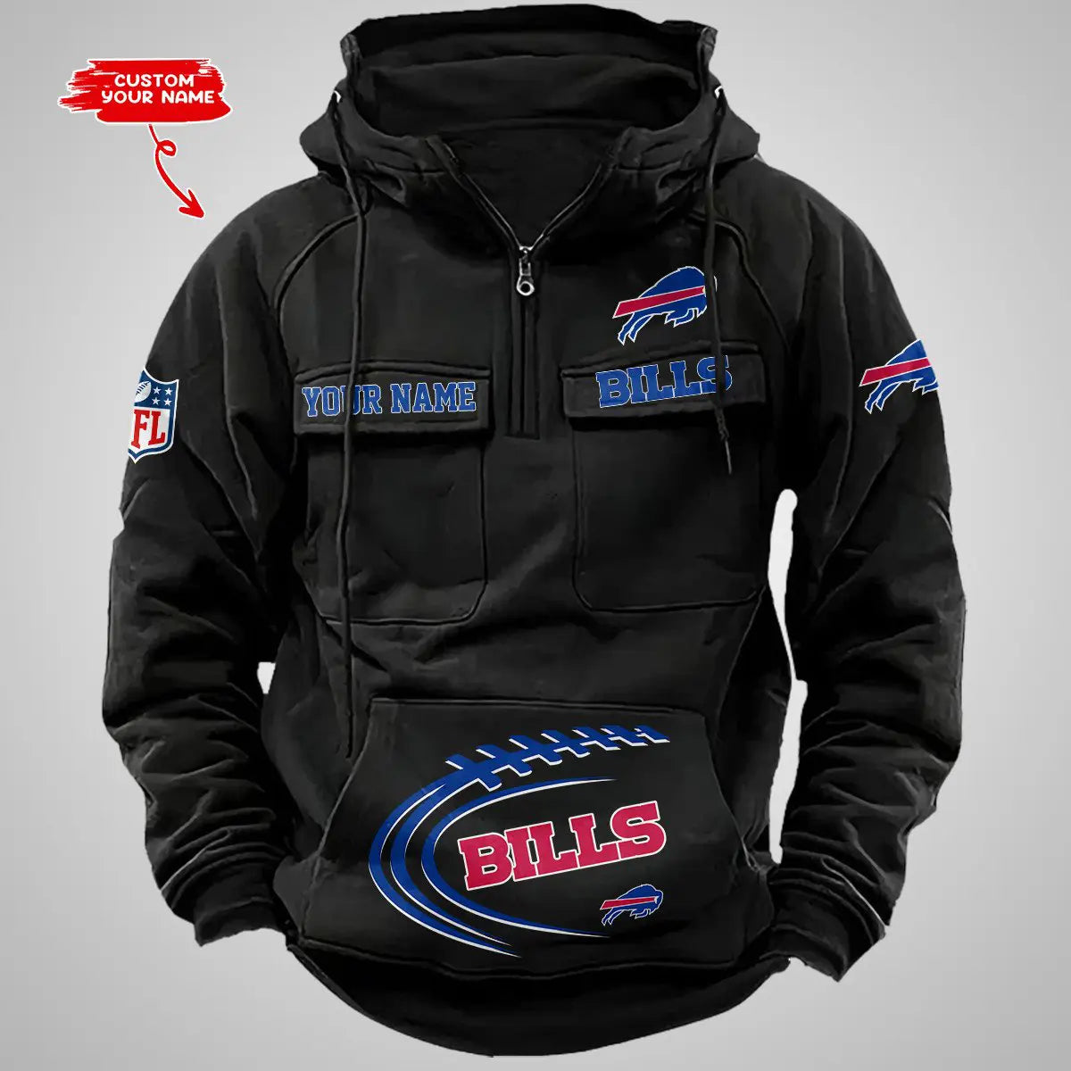 Buffalo Bills New Personalized Multi-Pockets Zip Hoodie AZBTMZHD000077