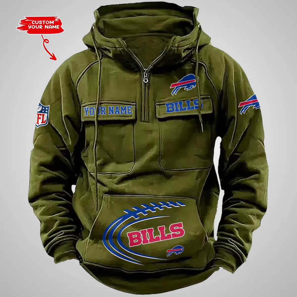 Buffalo Bills New Personalized Multi-Pockets Zip Hoodie AZBTMZHD000077