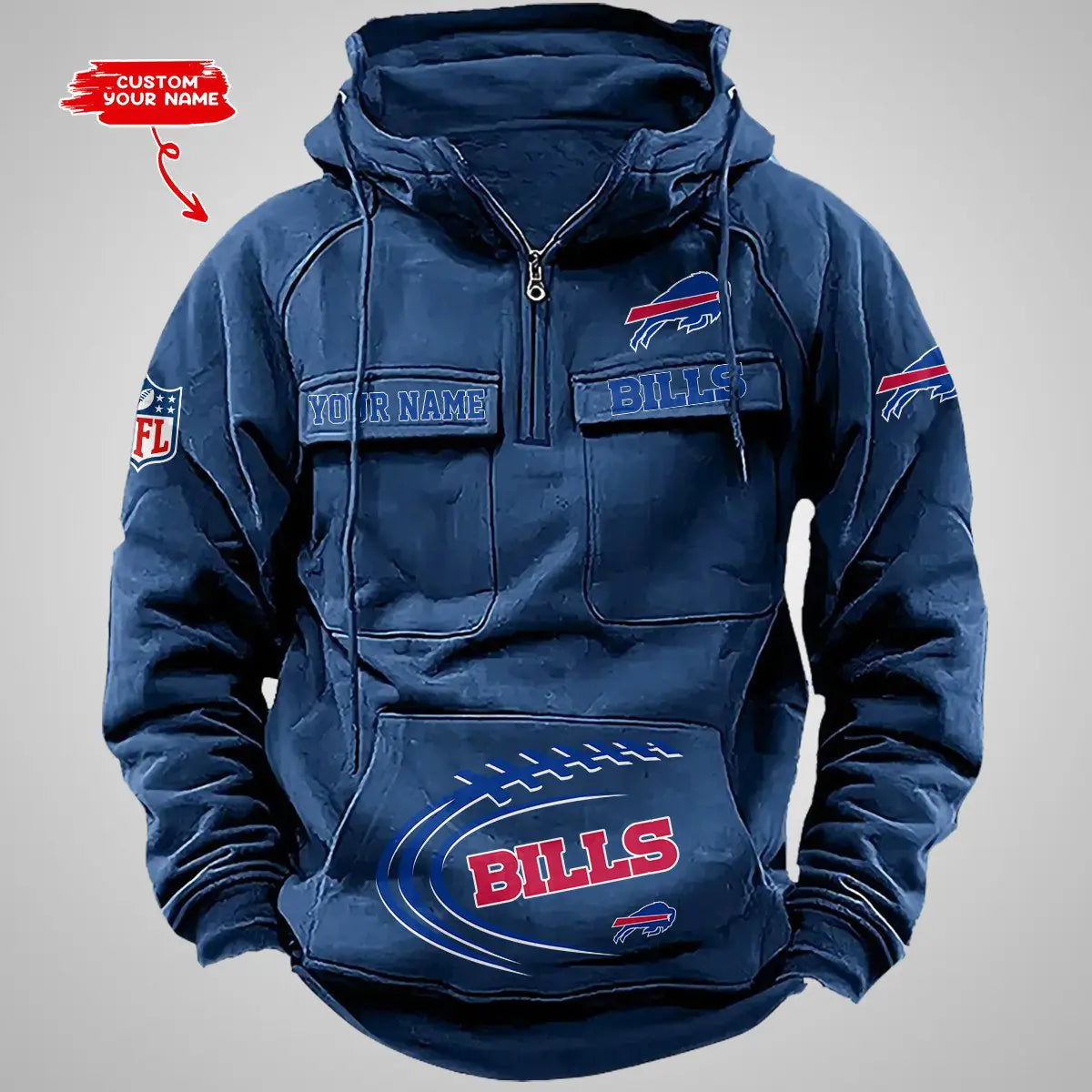 Buffalo Bills New Personalized Multi-Pockets Zip Hoodie AZBTMZHD000077