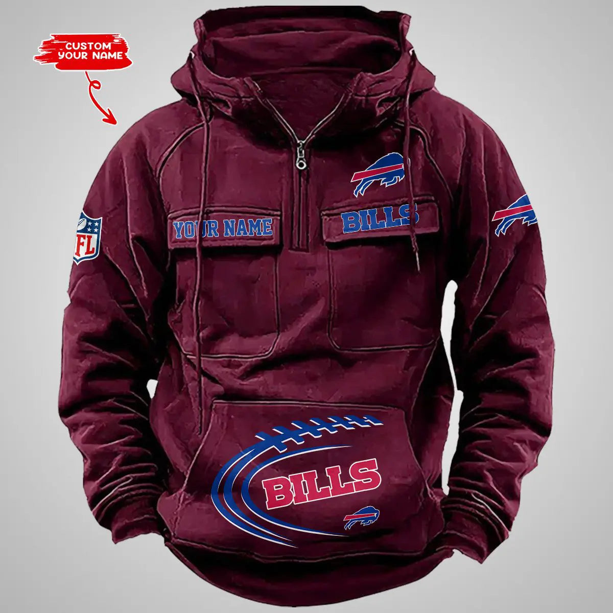 Buffalo Bills New Personalized Multi-Pockets Zip Hoodie AZBTMZHD000077