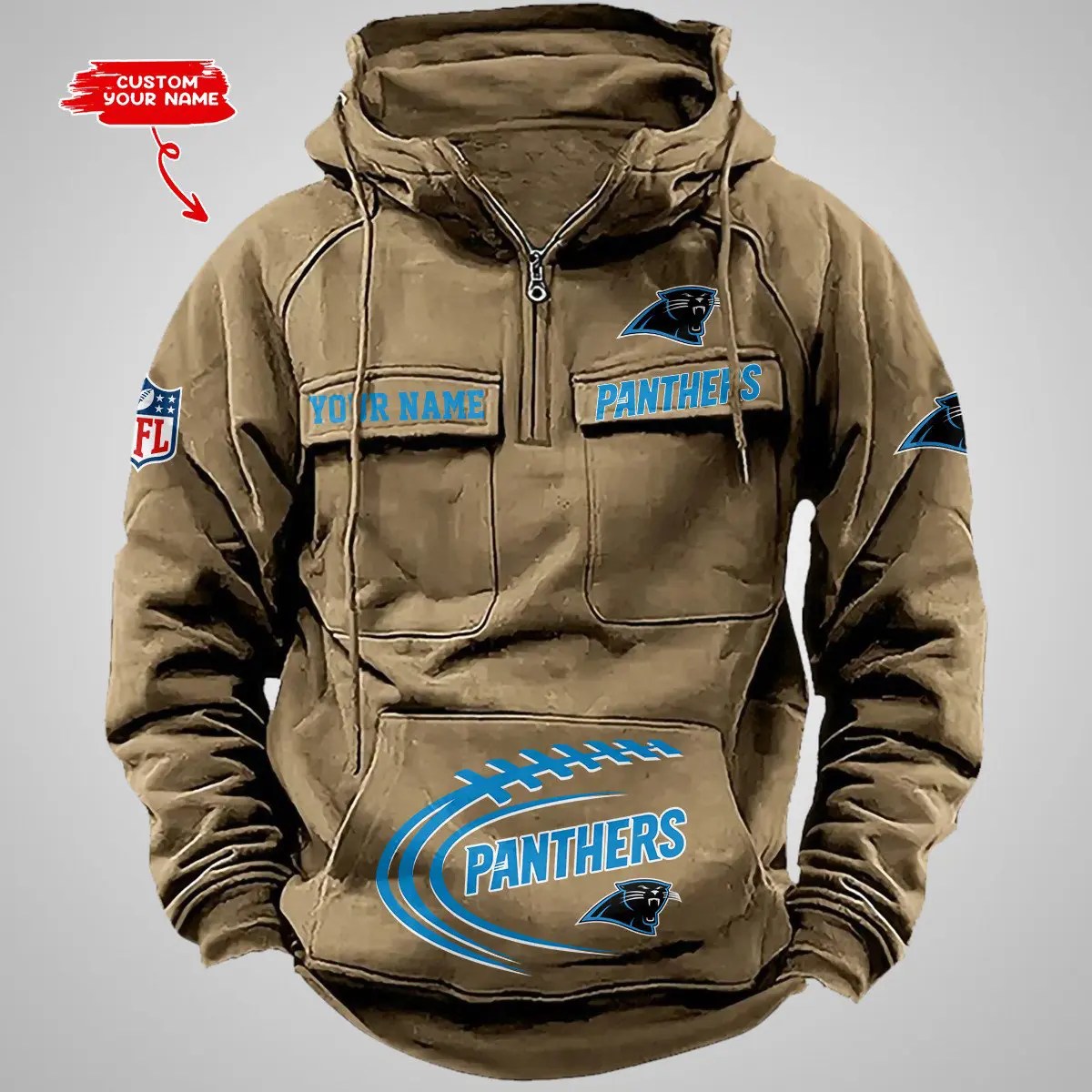 Carolina Panthers New Personalized Multi-Pockets Zip Hoodie AZBTMZHD000080