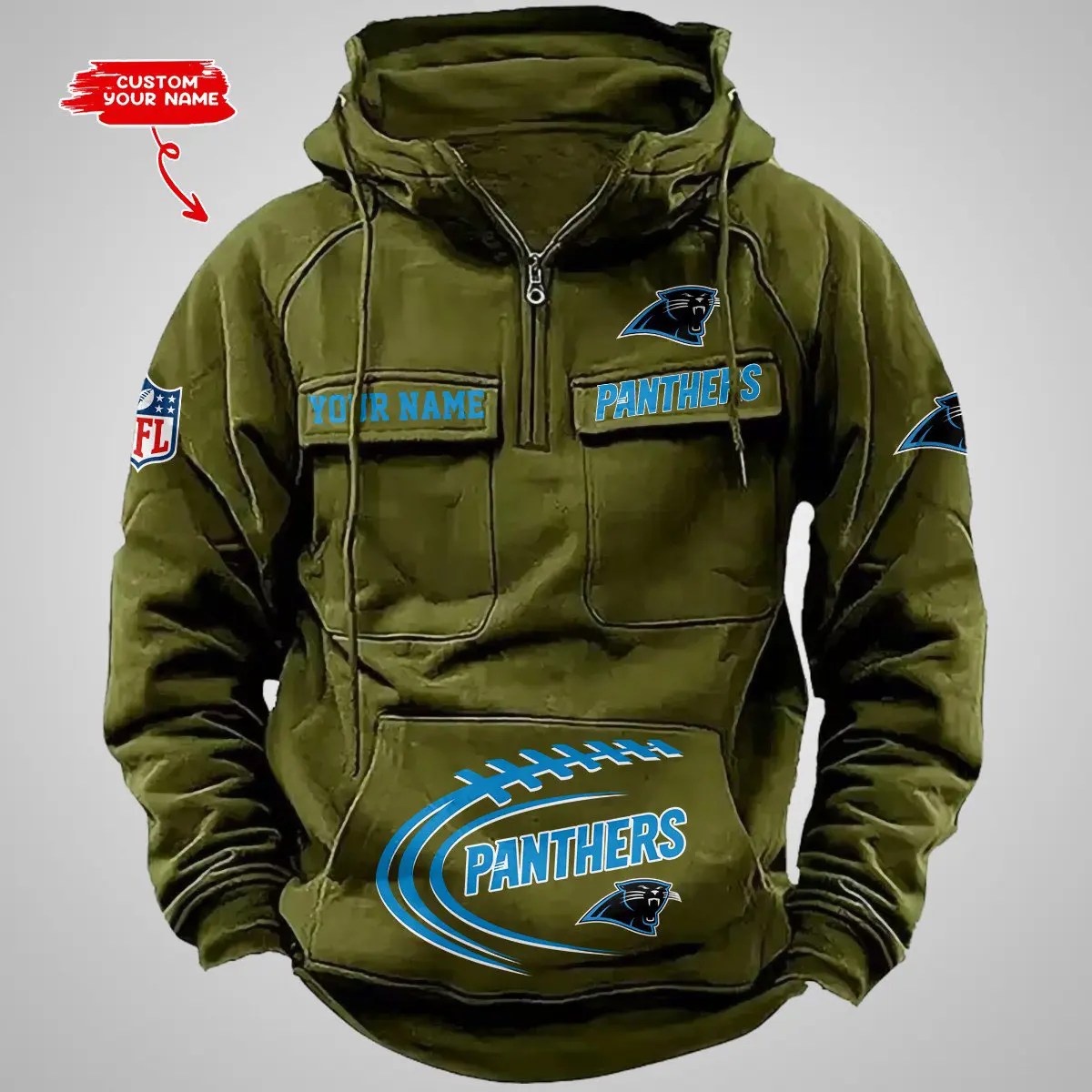 Carolina Panthers New Personalized Multi-Pockets Zip Hoodie AZBTMZHD000080