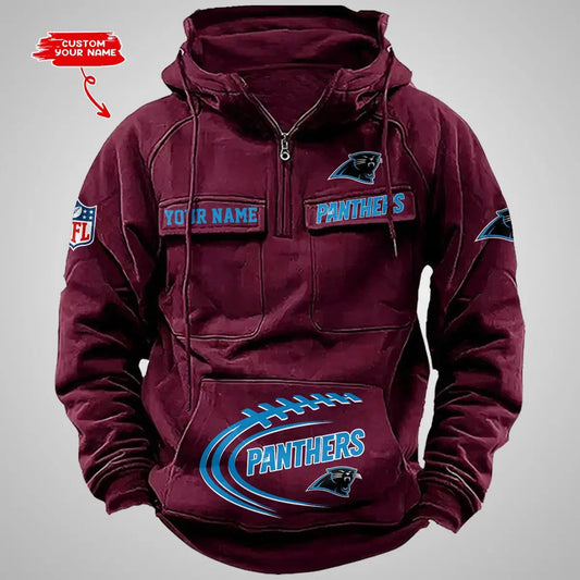 Carolina Panthers New Personalized Multi-Pockets Zip Hoodie AZBTMZHD000080