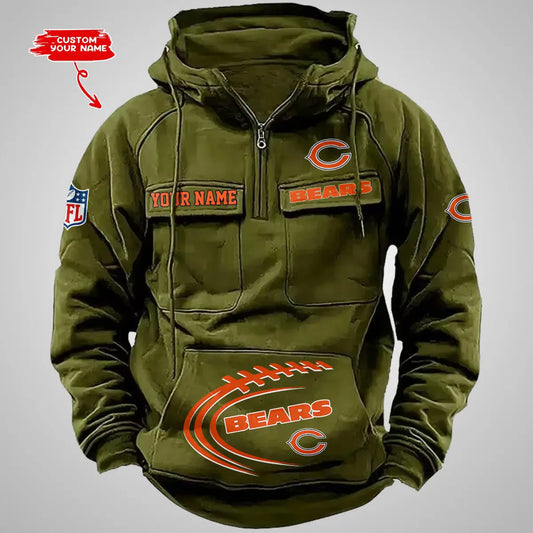 Chicago Bears New Personalized Multi-Pockets Zip Hoodie AZBTMZHD000079