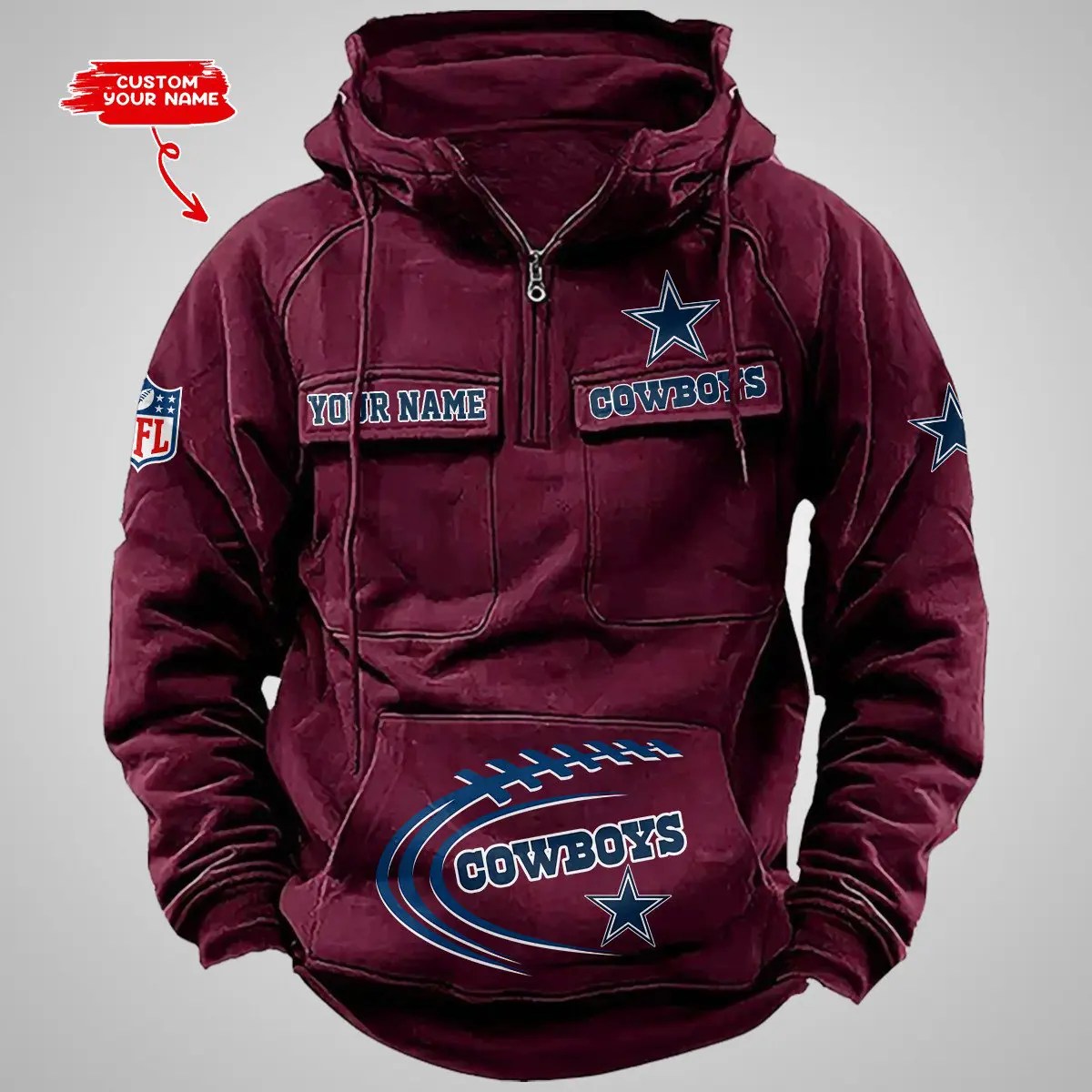Dallas Cowboys New Personalized Multi-Pockets Zip Hoodie AZBTMZHD000082