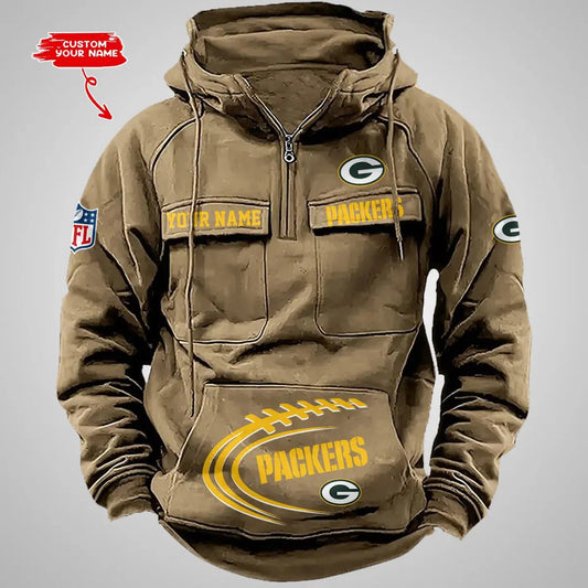 Green Bay Packers New Personalized Multi-Pockets Zip Hoodie AZBTMZHD000103