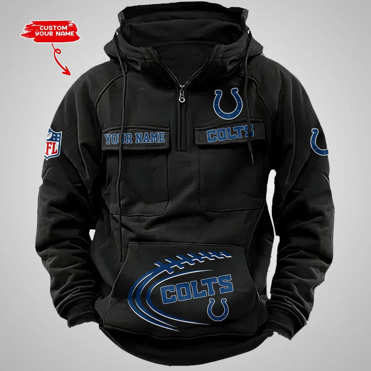Indianapolis Colts New Personalized Multi-Pockets Zip Hoodie AZBTMZHD000104
