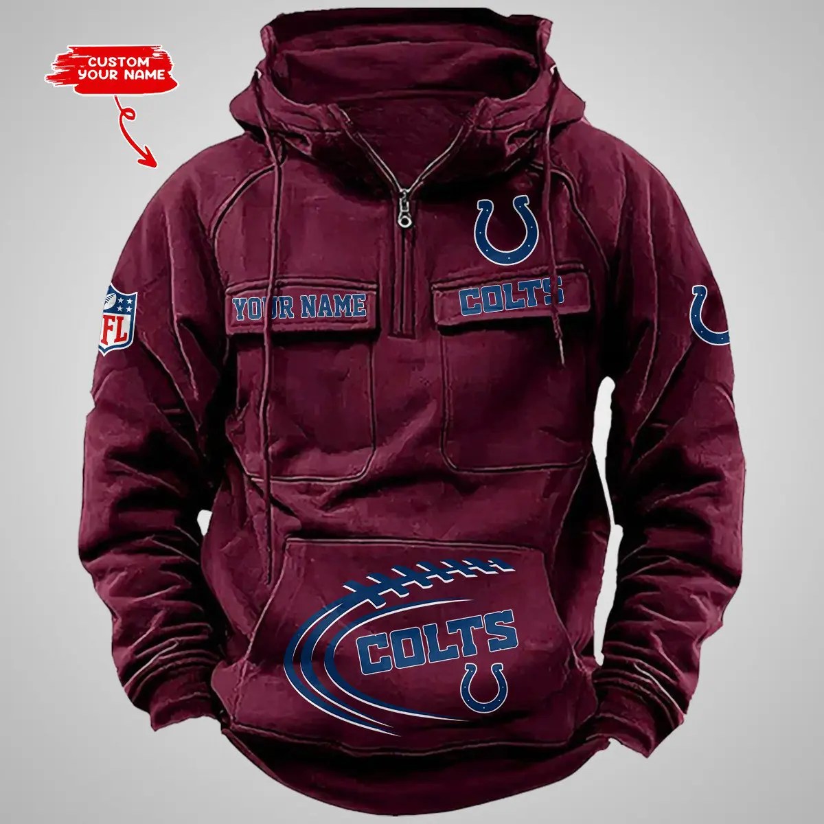 Indianapolis Colts New Personalized Multi-Pockets Zip Hoodie AZBTMZHD000104