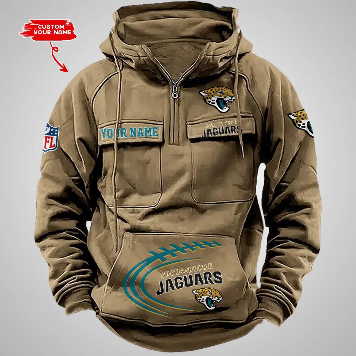 Jacksonville Jaguars New Personalized Multi-Pockets Zip Hoodie AZBTMZHD000065