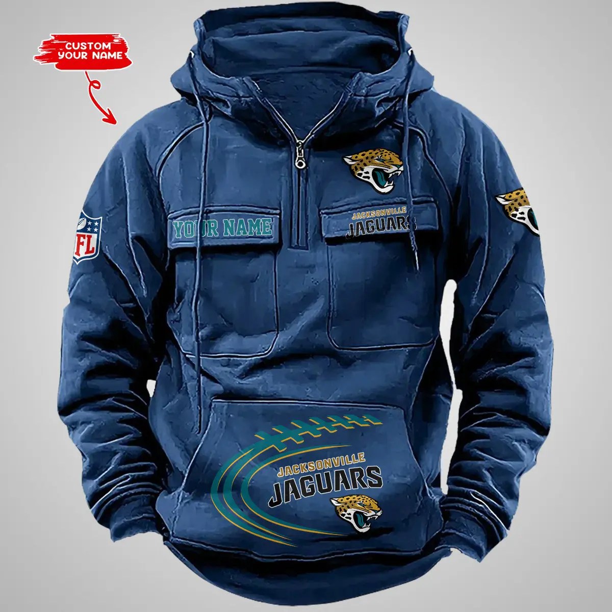 Jacksonville Jaguars New Personalized Multi-Pockets Zip Hoodie AZBTMZHD000065