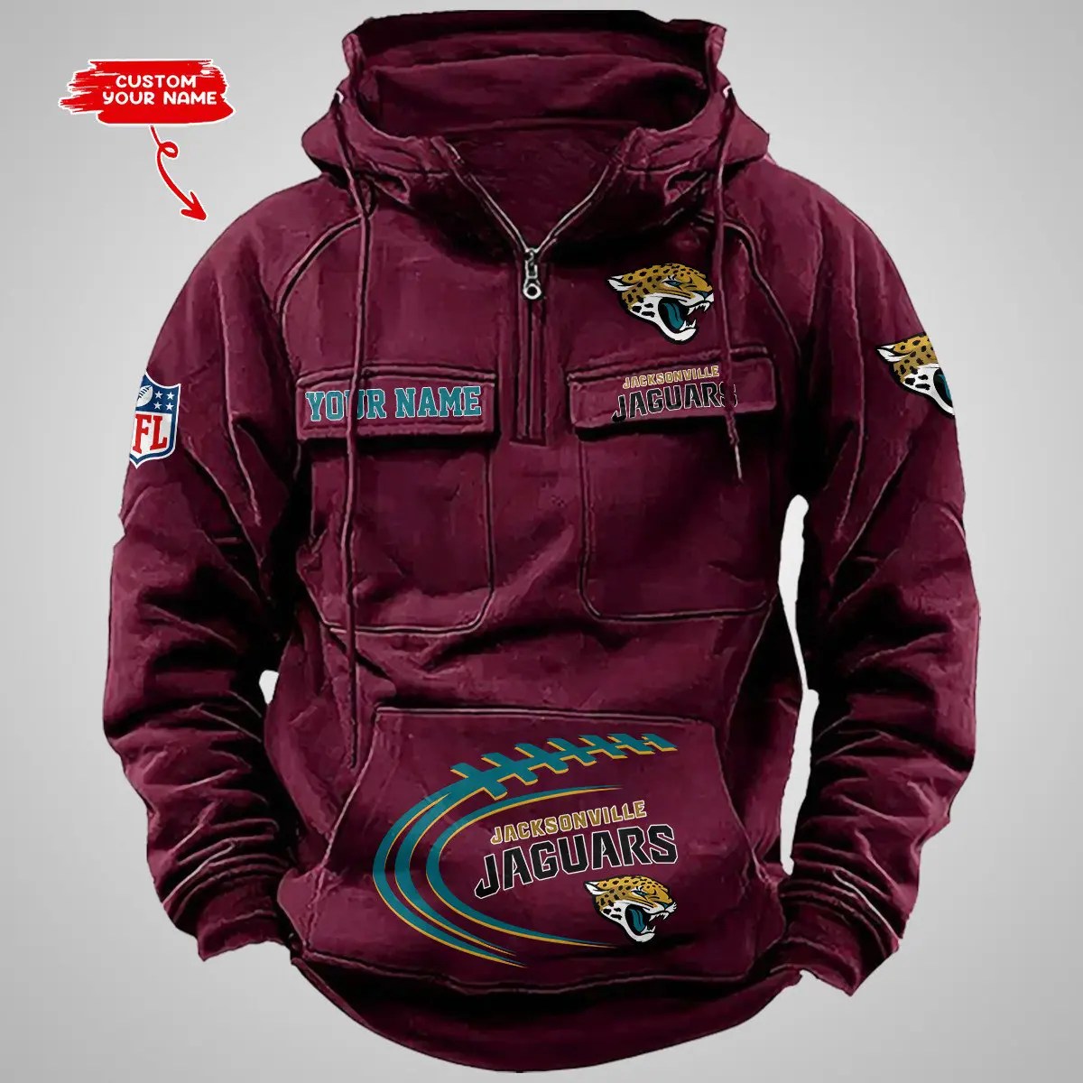 Jacksonville Jaguars New Personalized Multi-Pockets Zip Hoodie AZBTMZHD000065
