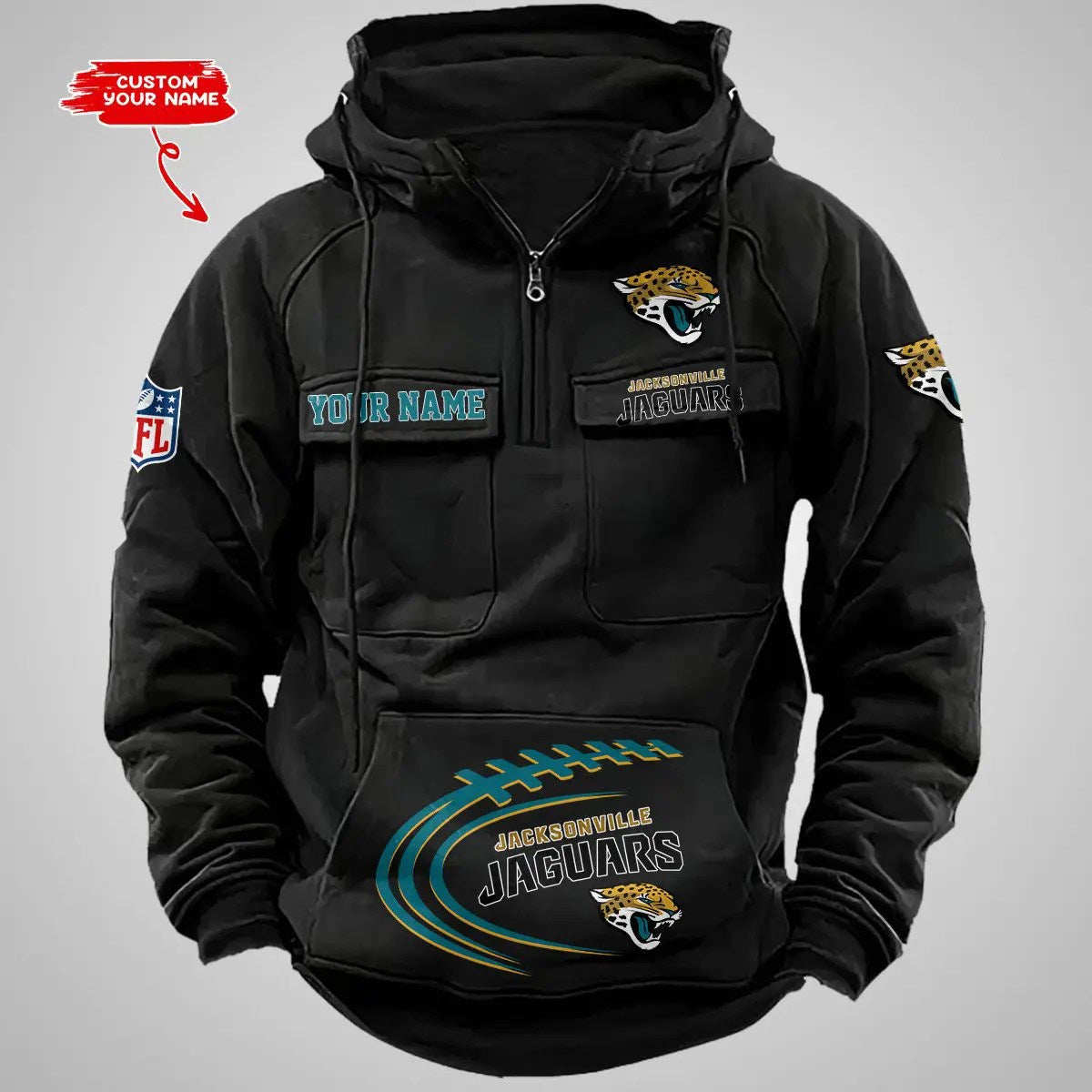 Jacksonville Jaguars New Personalized Multi-Pockets Zip Hoodie AZBTMZHD000065