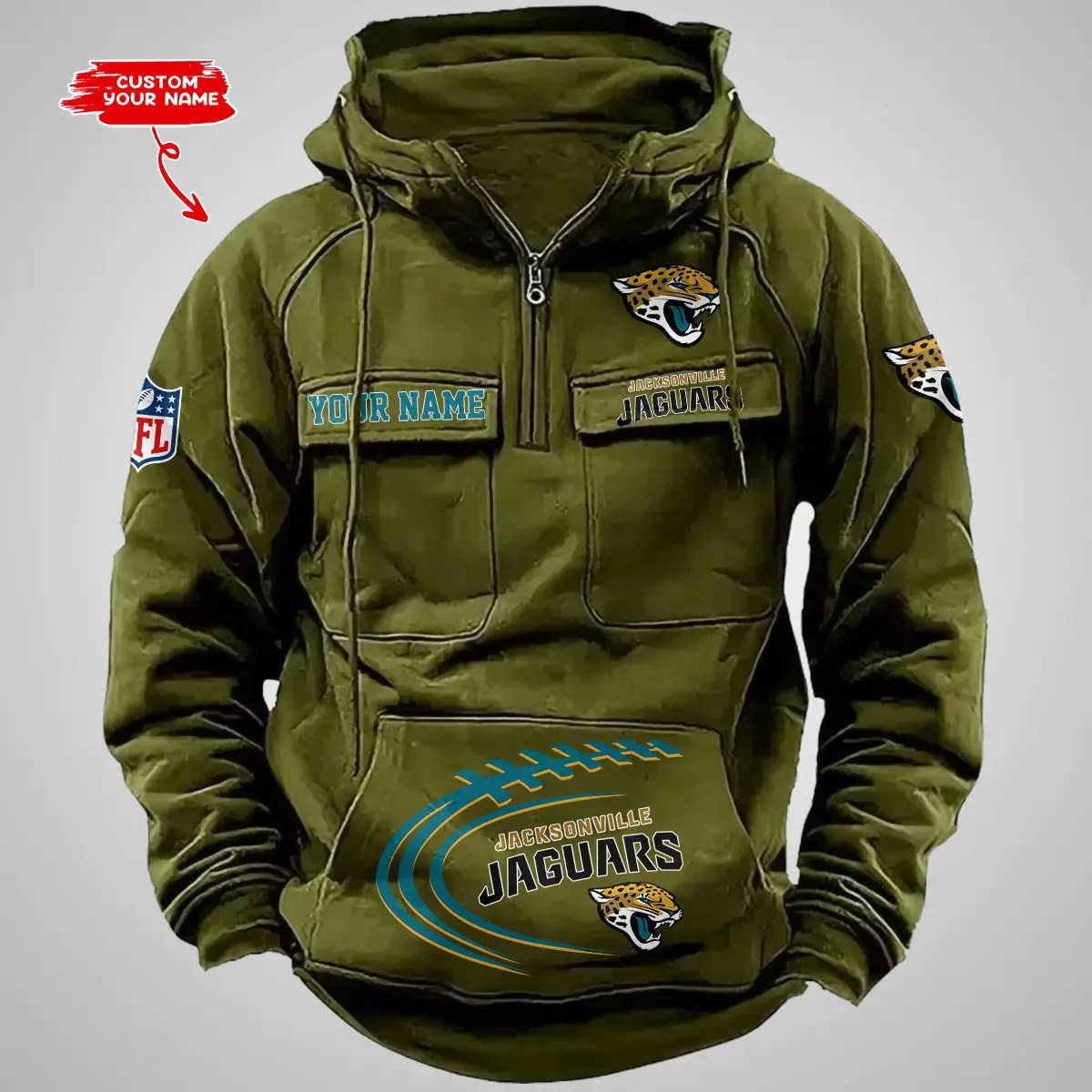Jacksonville Jaguars New Personalized Multi-Pockets Zip Hoodie AZBTMZHD000065
