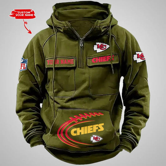Kansas City Chiefs New Personalized Multi-Pockets Zip Hoodie AZBTMZHD000066
