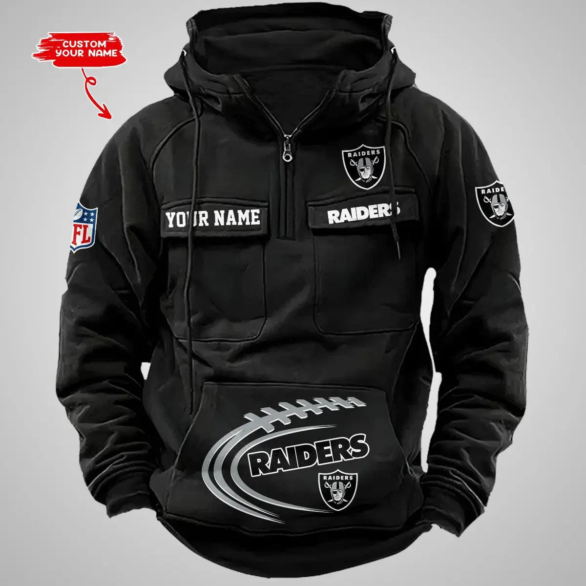 Las Vegas Raiders New Personalized Multi-Pockets Zip Hoodie AZBTMZHD000067