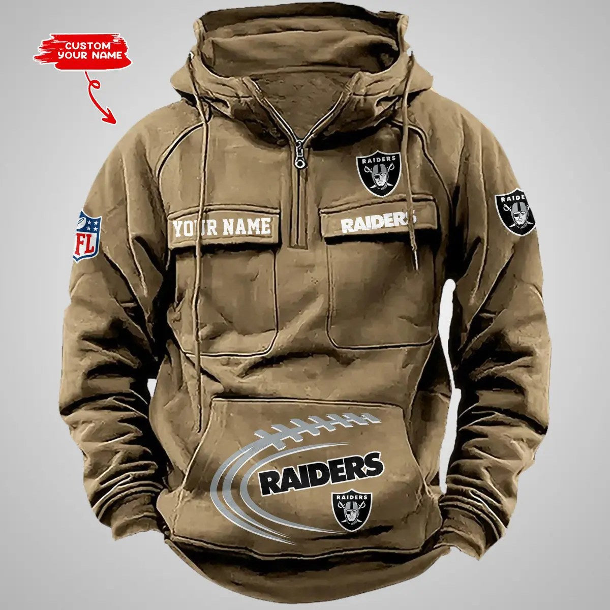 Las Vegas Raiders New Personalized Multi-Pockets Zip Hoodie AZBTMZHD000067