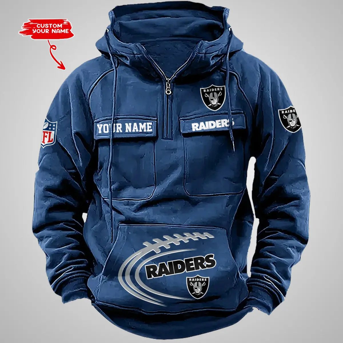Las Vegas Raiders New Personalized Multi-Pockets Zip Hoodie AZBTMZHD000067