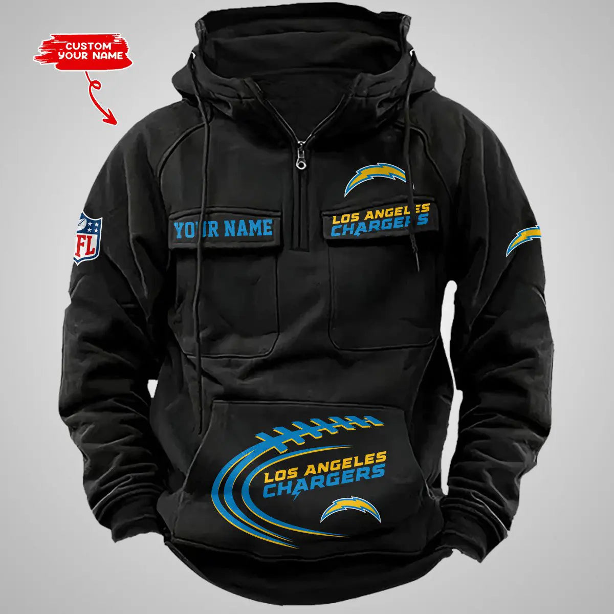 Los Angeles Chargers New Personalized Multi-Pockets Zip Hoodie AZBTMZHD000068