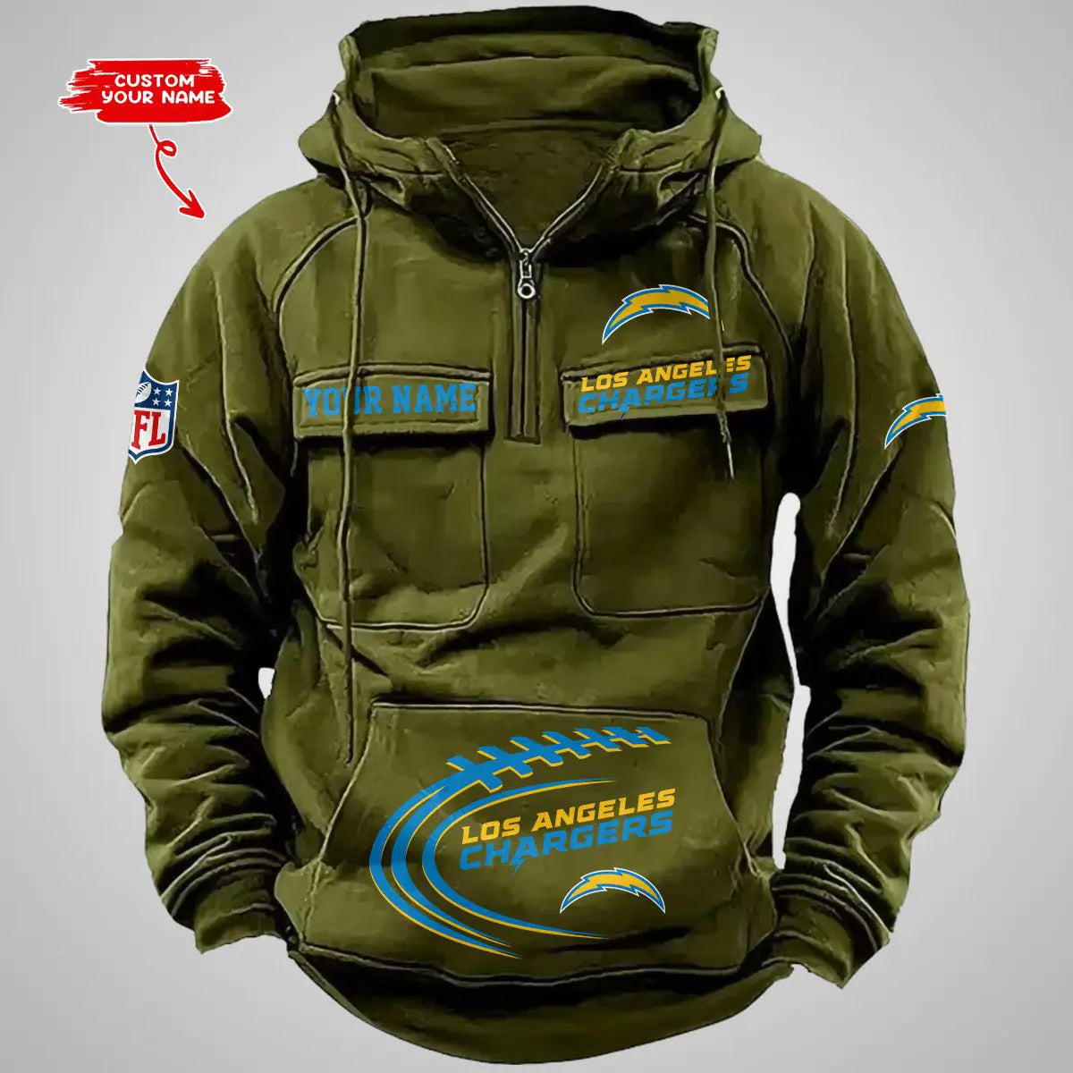 Los Angeles Chargers New Personalized Multi-Pockets Zip Hoodie AZBTMZHD000068