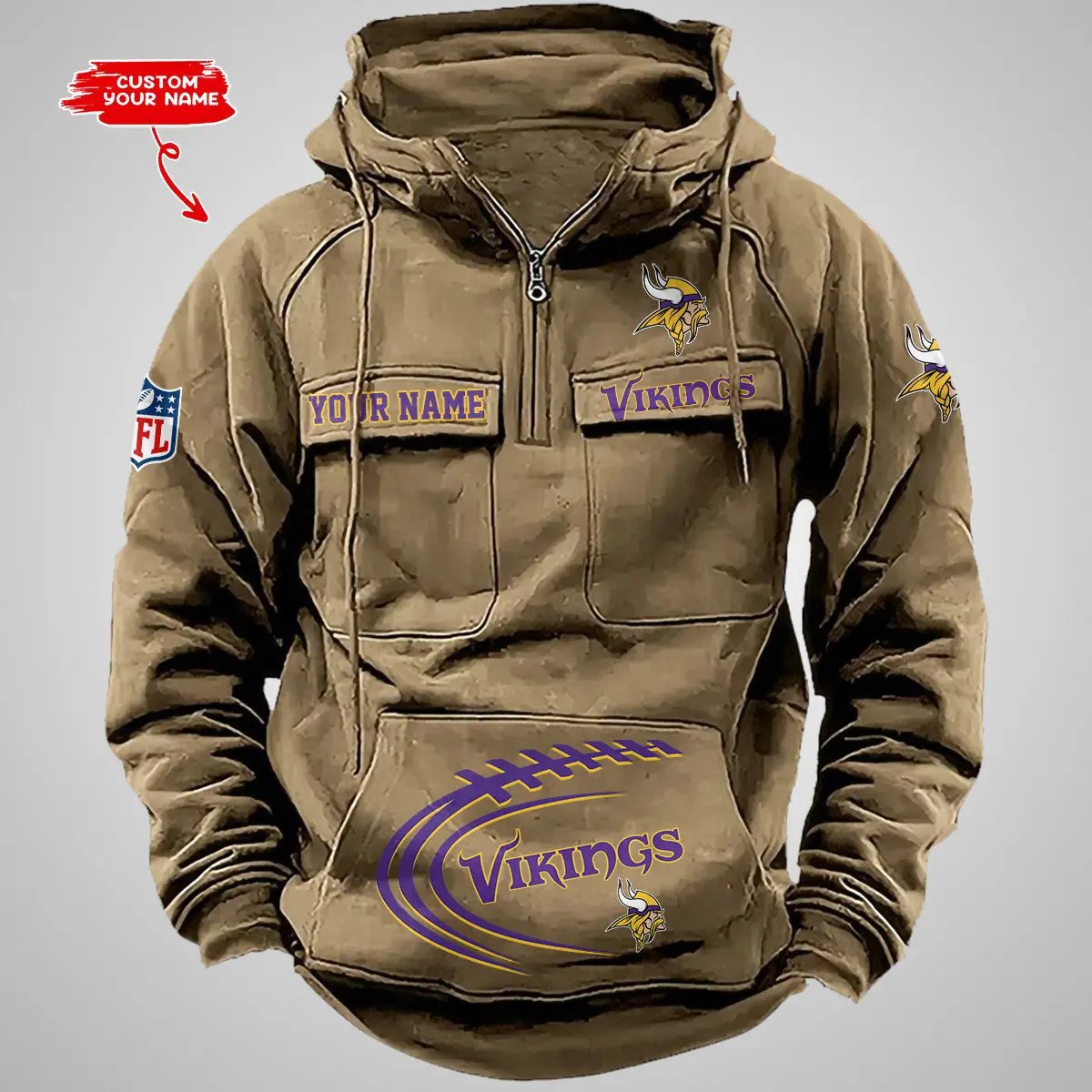 Minnesota Vikings New Personalized Multi-Pockets Zip Hoodie AZBTMZHD000070