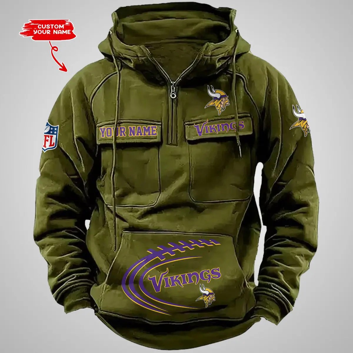 Minnesota Vikings New Personalized Multi-Pockets Zip Hoodie AZBTMZHD000070