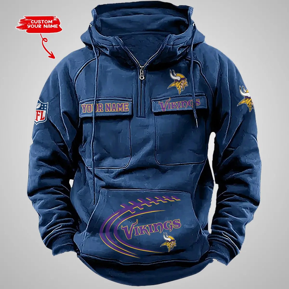 Minnesota Vikings New Personalized Multi-Pockets Zip Hoodie AZBTMZHD000070