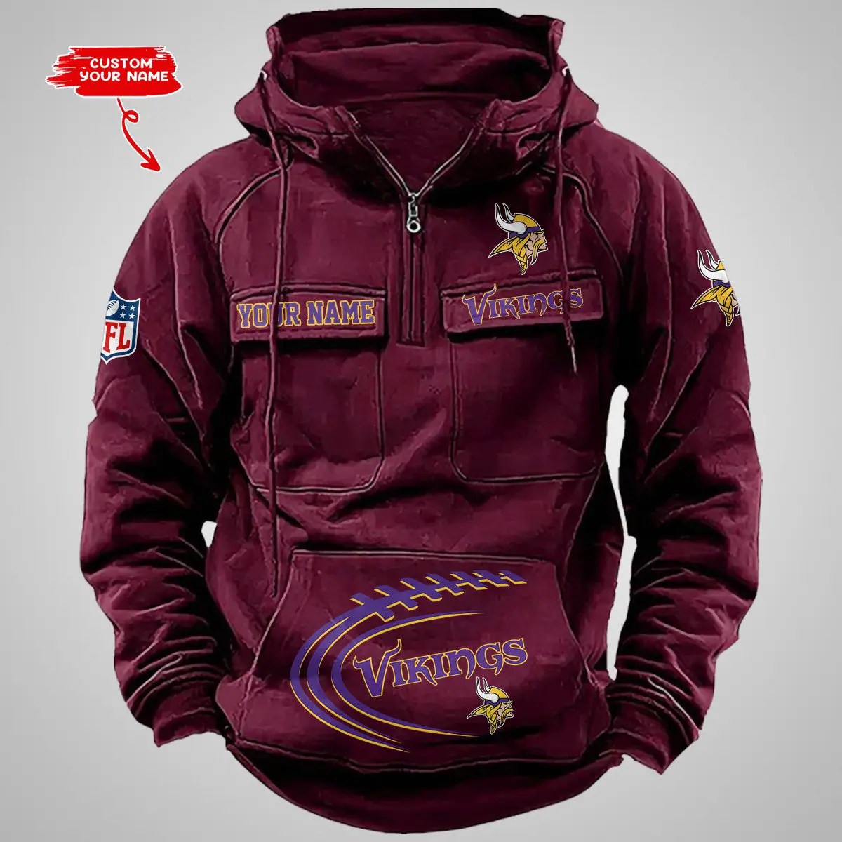 Minnesota Vikings New Personalized Multi-Pockets Zip Hoodie AZBTMZHD000070