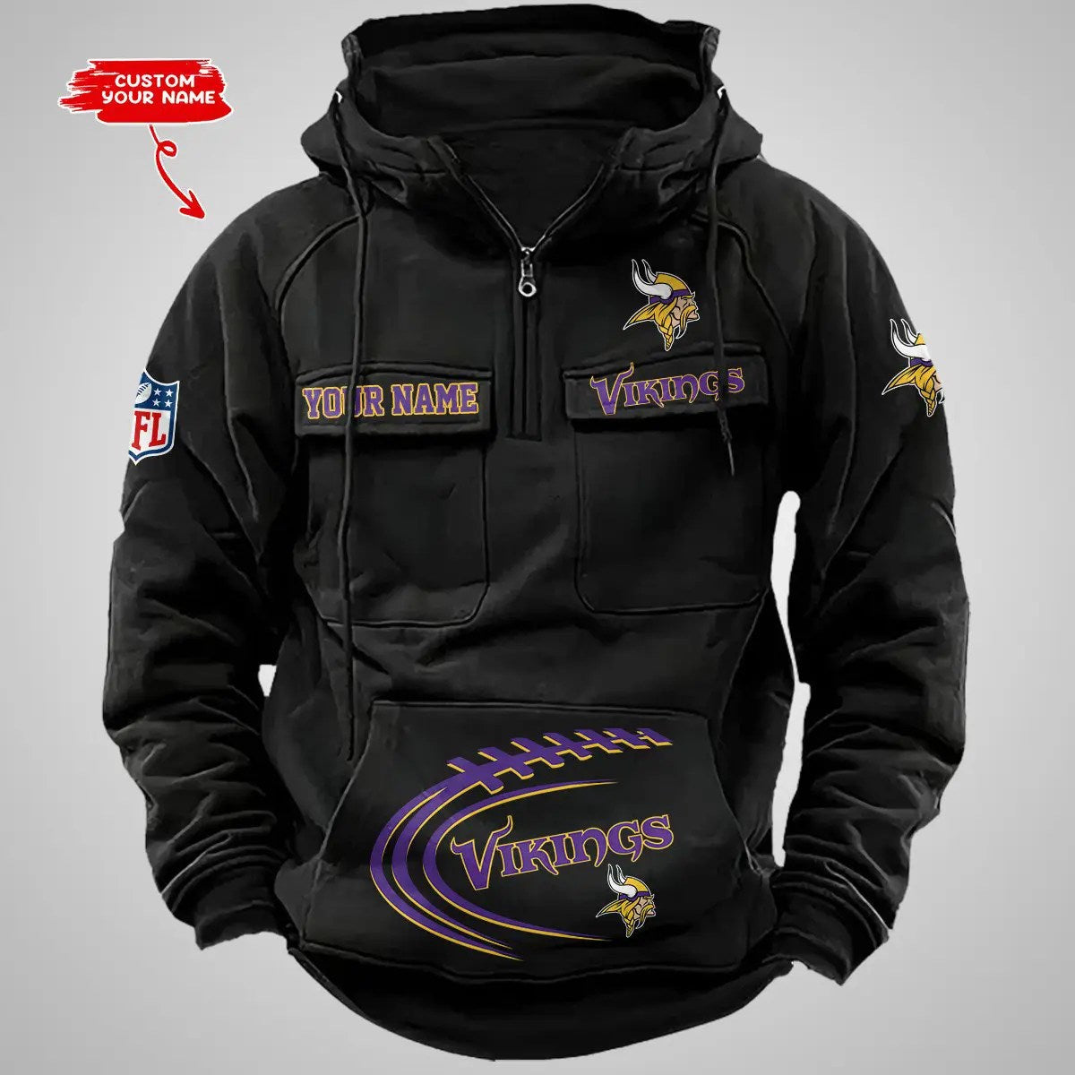 Minnesota Vikings New Personalized Multi-Pockets Zip Hoodie AZBTMZHD000070