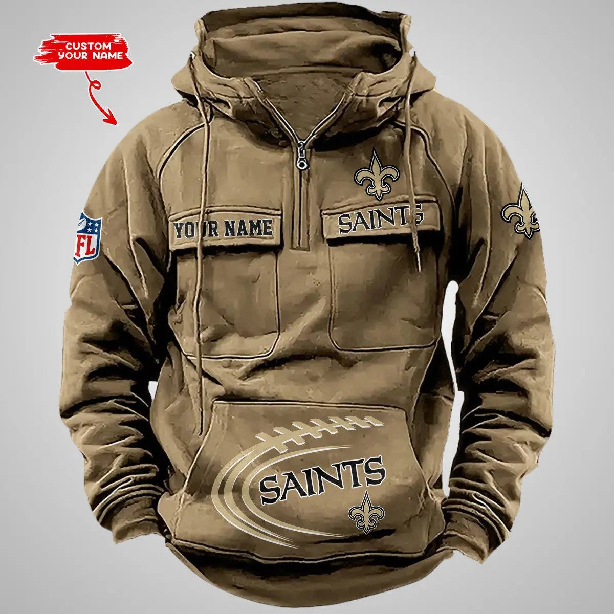 New Orleans Saints New Personalized Multi-Pockets Zip Hoodie AZBTMZHD000073