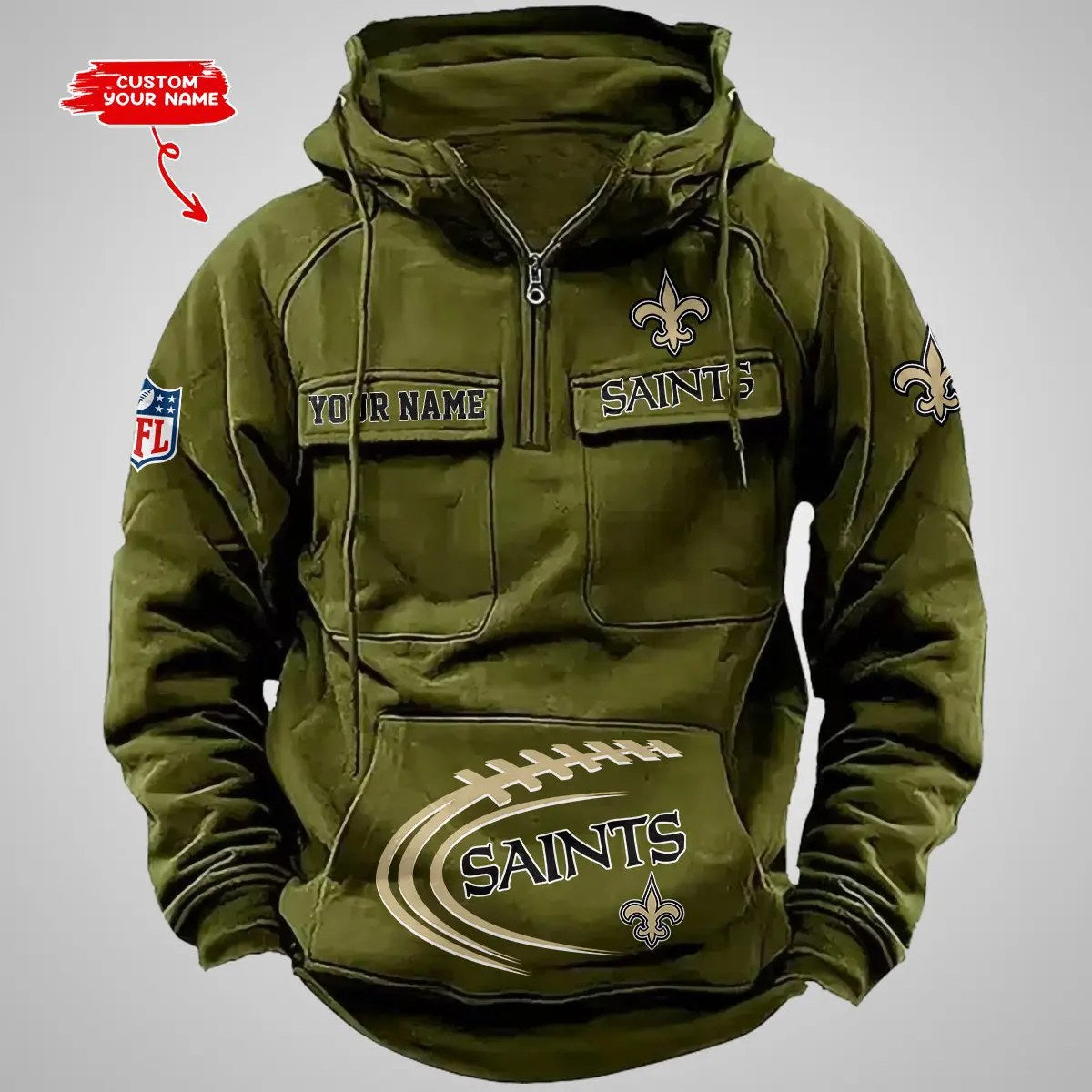 New Orleans Saints New Personalized Multi-Pockets Zip Hoodie AZBTMZHD000073