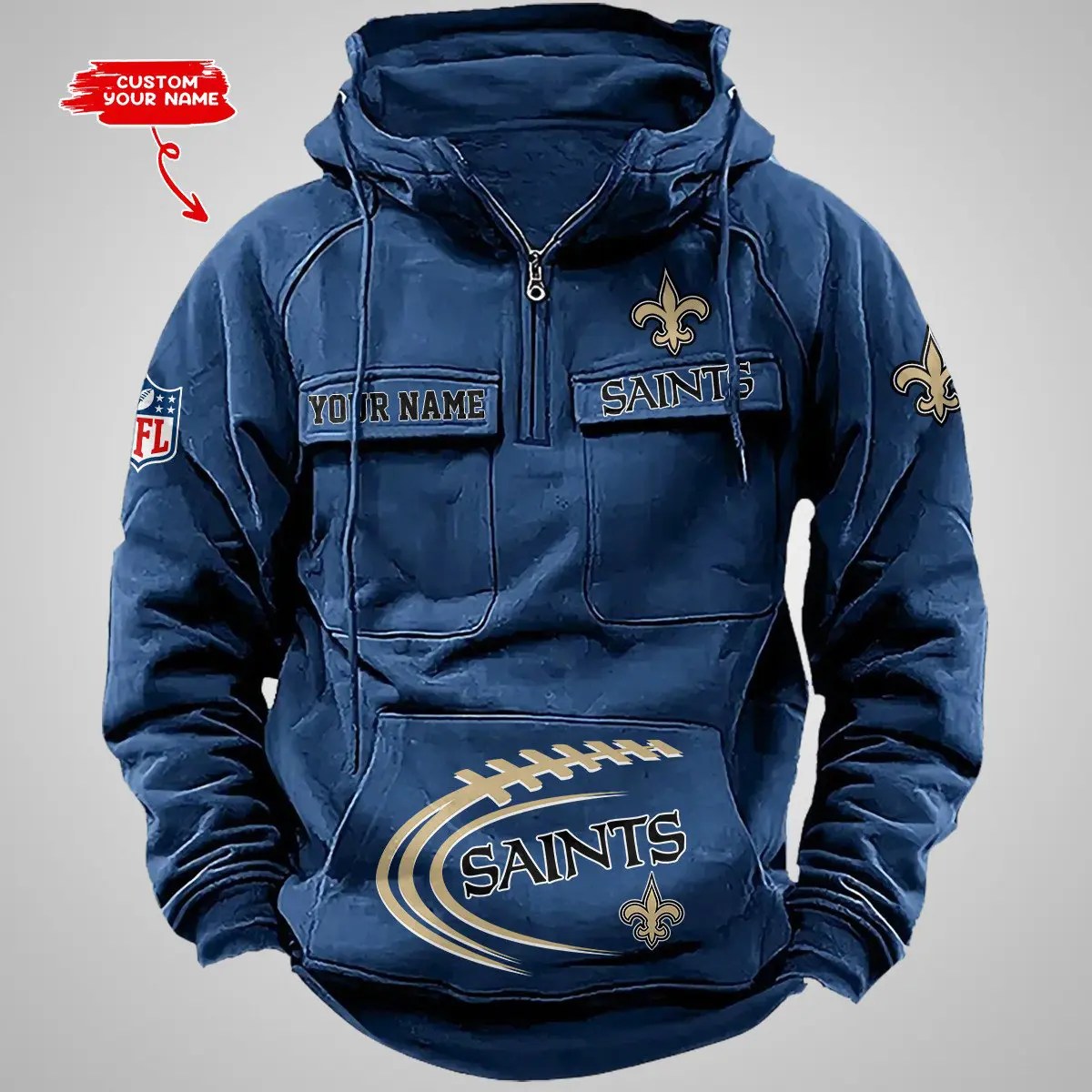New Orleans Saints New Personalized Multi-Pockets Zip Hoodie AZBTMZHD000073