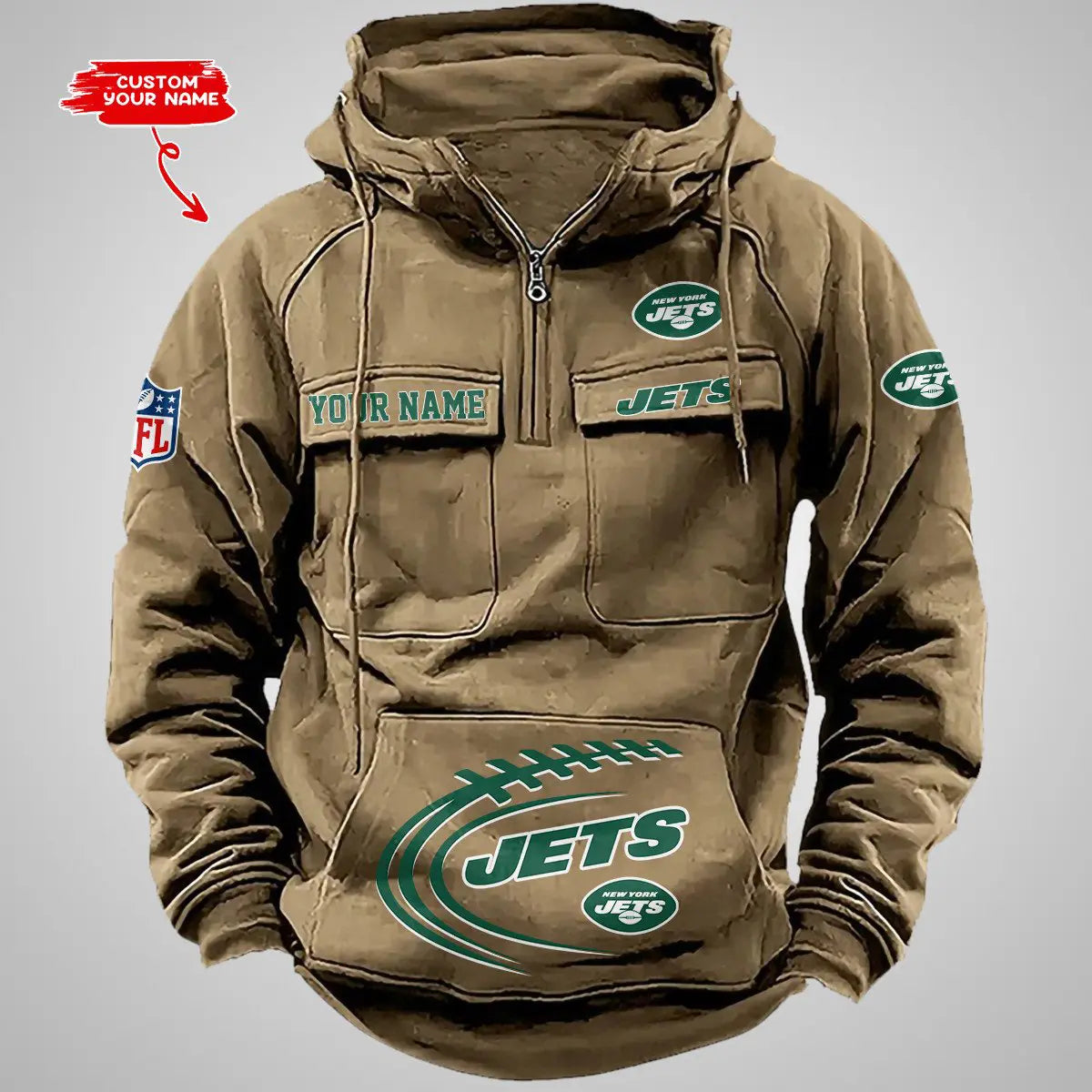 New York Jets New Personalized Multi-Pockets Zip Hoodie AZBTMZHD000074