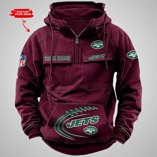 New York Jets New Personalized Multi-Pockets Zip Hoodie AZBTMZHD000074