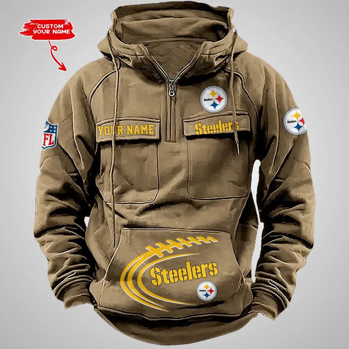 Pittsburgh Steelers New Personalized Multi-Pockets Zip Hoodie AZBTMZHD000106