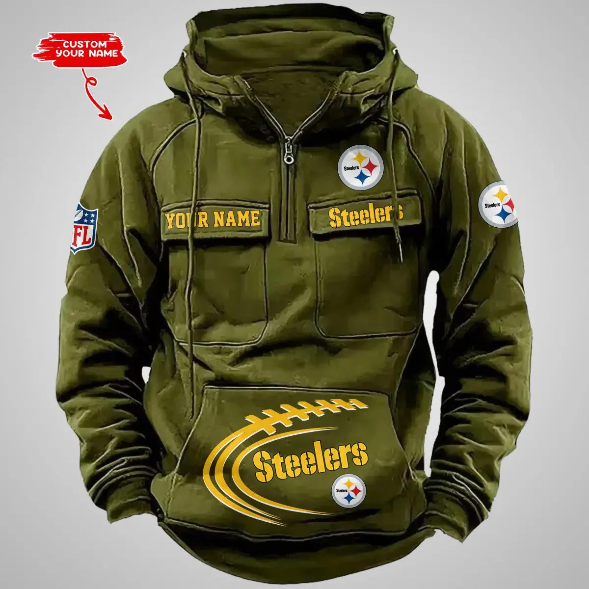 Pittsburgh Steelers New Personalized Multi-Pockets Zip Hoodie AZBTMZHD000106