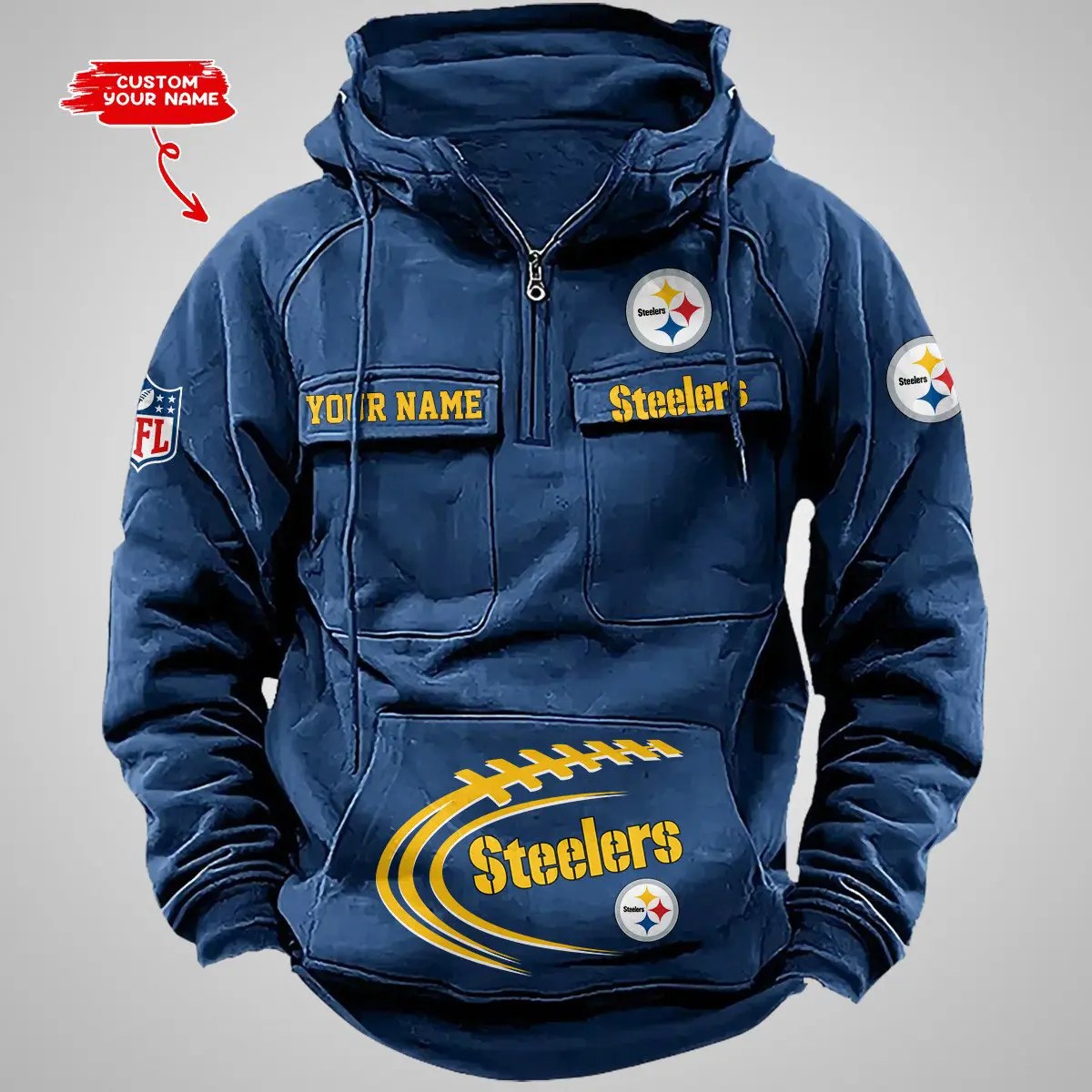 Pittsburgh Steelers New Personalized Multi-Pockets Zip Hoodie AZBTMZHD000106