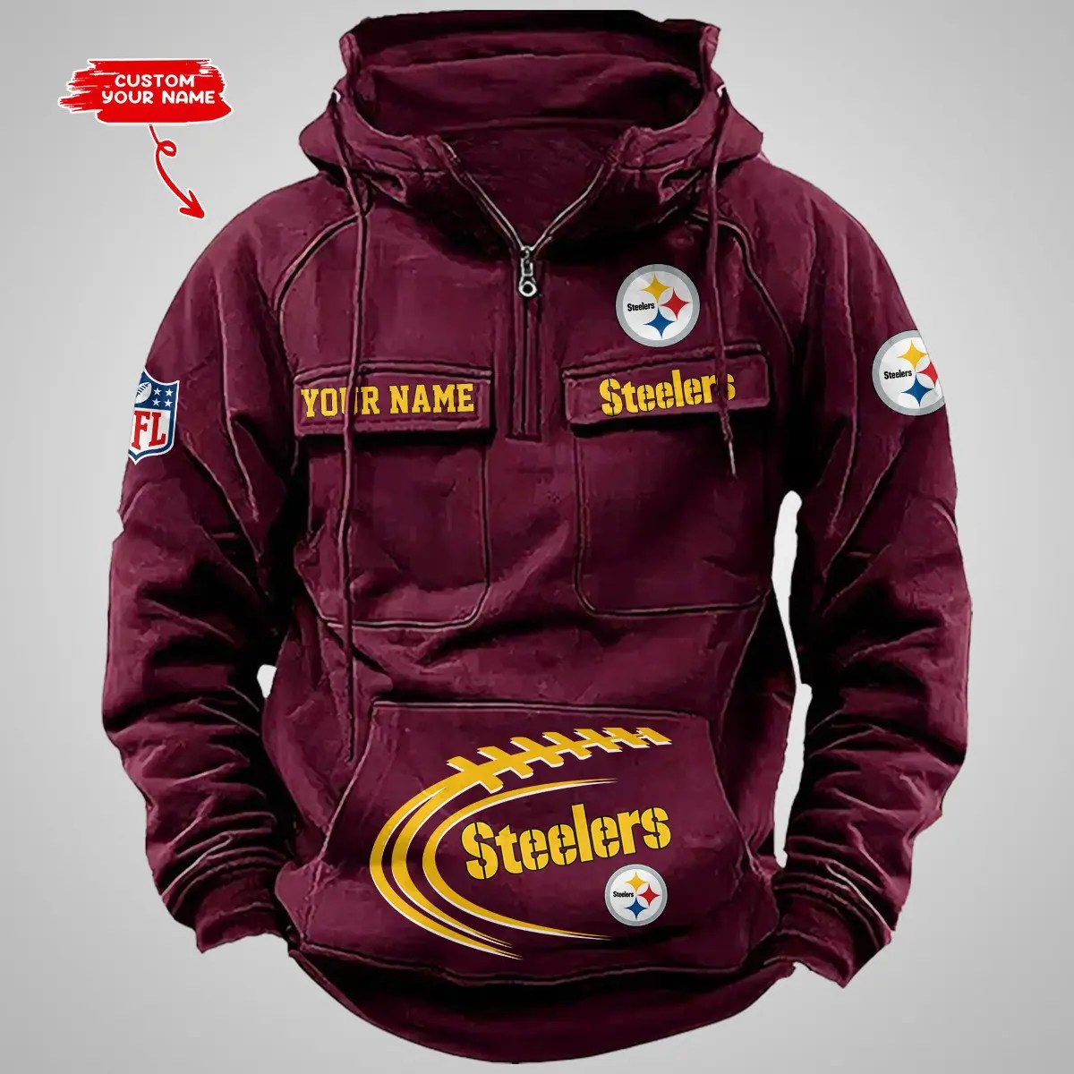 Pittsburgh Steelers New Personalized Multi-Pockets Zip Hoodie AZBTMZHD000106