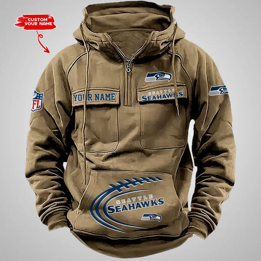 Seattle Seahawks New Personalized Multi-Pockets Zip Hoodie AZBTMZHD000062