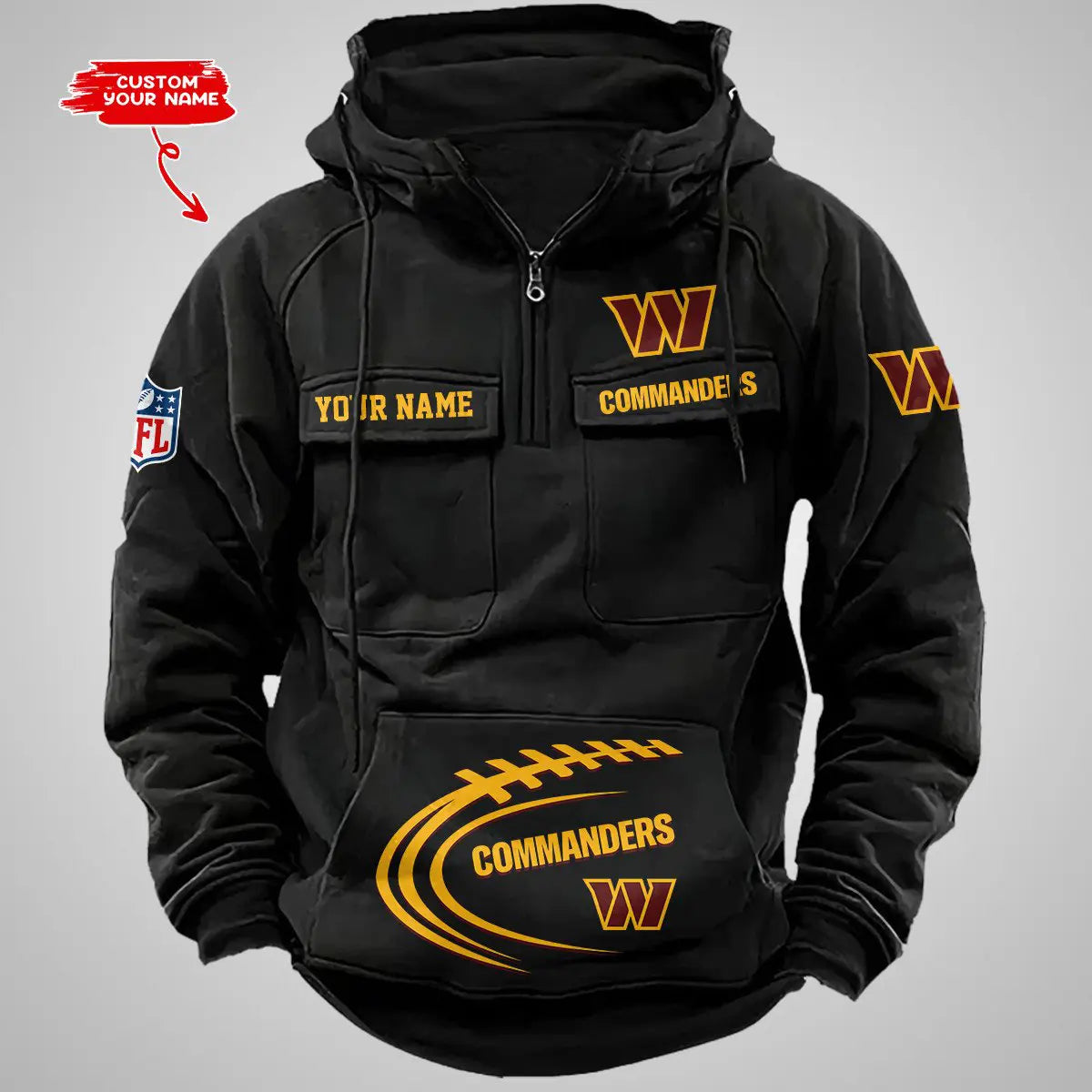 Washington Commanders New Personalized Multi-Pockets Zip Hoodie AZBTMZHD000064