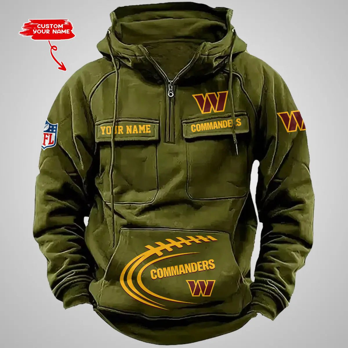 Washington Commanders New Personalized Multi-Pockets Zip Hoodie AZBTMZHD000064
