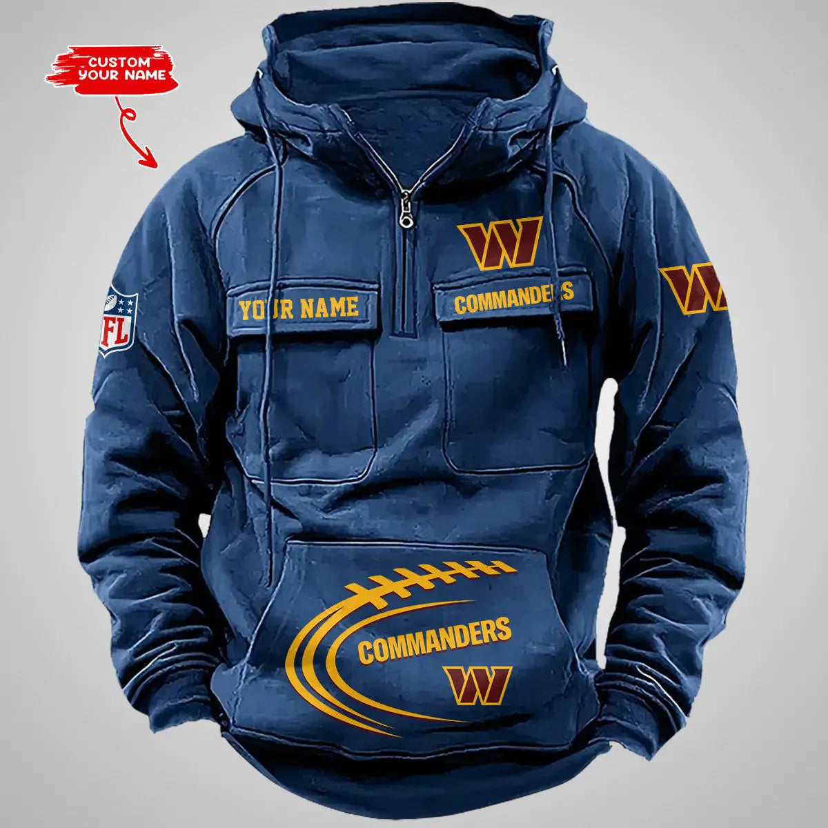 Washington Commanders New Personalized Multi-Pockets Zip Hoodie AZBTMZHD000064