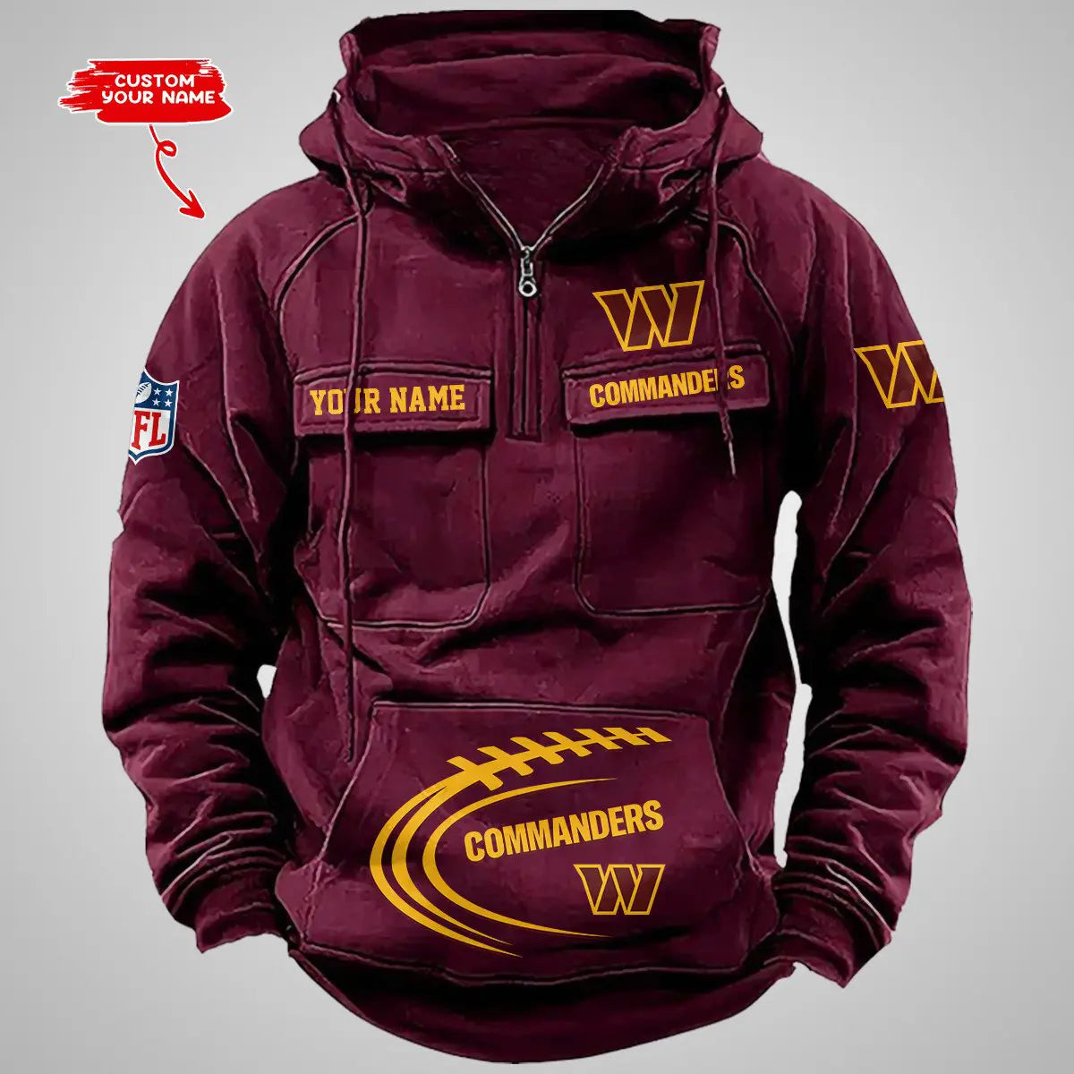 Washington Commanders New Personalized Multi-Pockets Zip Hoodie AZBTMZHD000064