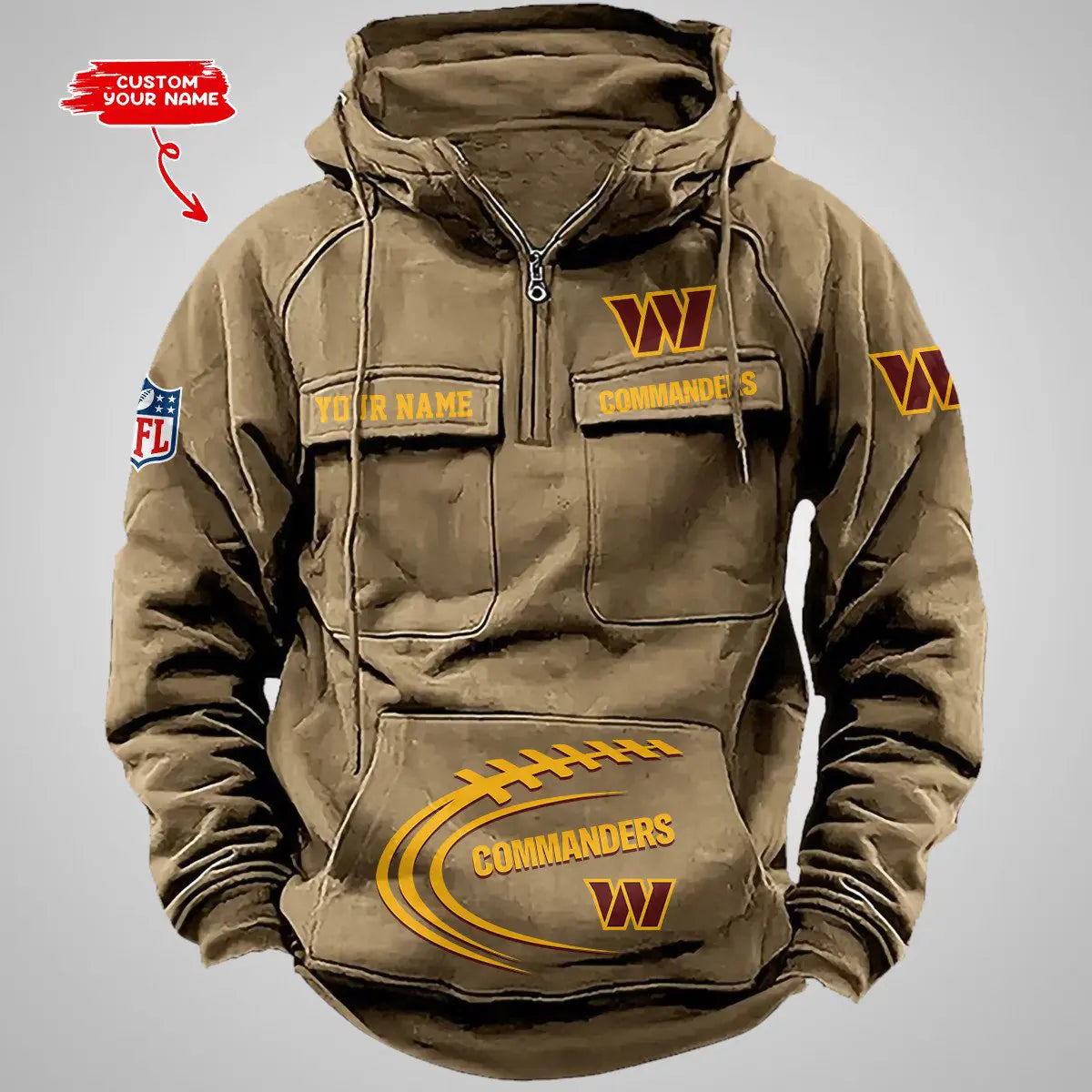 Washington Commanders New Personalized Multi-Pockets Zip Hoodie AZBTMZHD000064