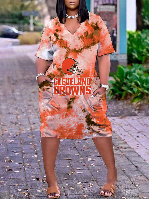 Cleveland Browns V-neck Casual Pocket Dress Limited Edition AZBTVCPD000186