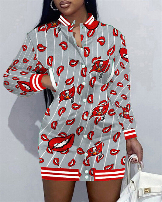 Tampa Bay Buccaneers Women Button Down Jacket Dress AZBTBDJD000036
