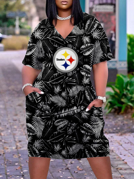 Pittsburgh Steelers V-neck Casual Pocket Dress Limited Edition AZBTVCPD000024