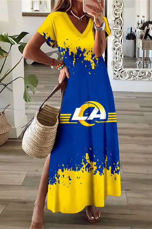 Los Angeles Rams V-Neck Side Slit Long Dress AZBTVSD000353