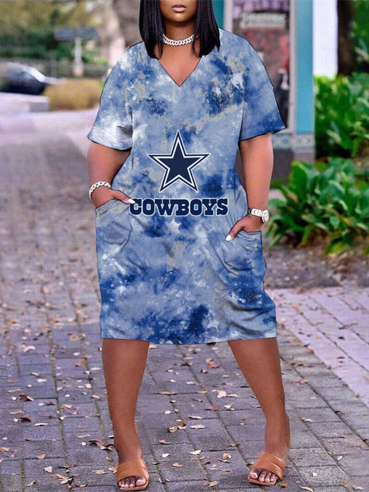 Dallas Cowboys V-neck Casual Pocket Dress Limited Edition AZBTVCPD000479