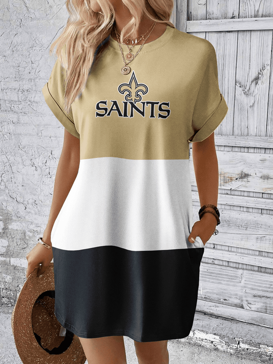 New Orleans Saints Women Hidden Pocket Batwing Casual Dress AZDDBWCD000066