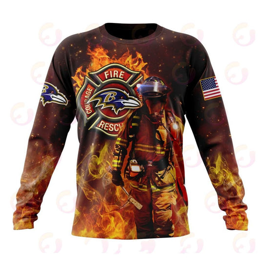 Baltimore Ravens Honor Firefighters – First Responders All Over Printed T-shirt Sweatshirt Hoodie AZCHD826